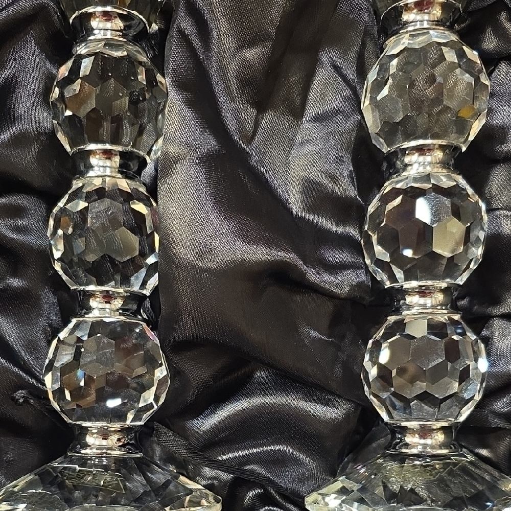 Shannon Afterglow Crystal Candlesticks Pair with Silver Accent Bands - Picture 11 of 13